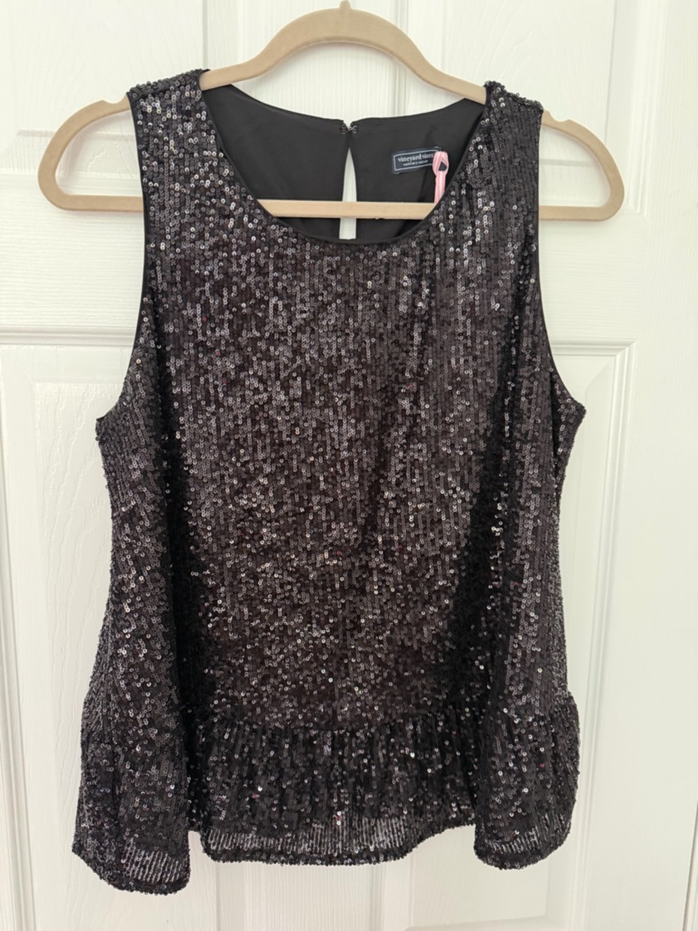 Vineyard Vines Black Sequin Sleeveless Peplum Top